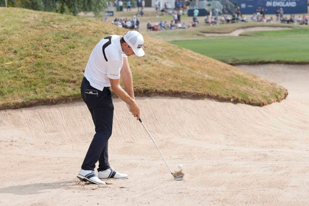 SUTTON COLDFIELD, ENGLAND - AUG 26: Joel Girrbach (CHE) plays from a bunker on the 9th hole during the Pro-Am at the 2026 Husqvarna British Masters at The Belfry, Sutton Coalfield on August 26, 2026 in Warwickshire, England The 2026 Husqvarna British Masters