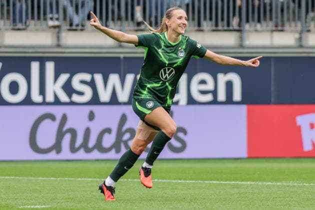 26.08.2026, xgrfx, Fussball UEFA WCL Quali 3.Runde, VfL Wolfsburg - Inter Mailand v.l. Tor, Lara Prasnikar zum 1:0 (VfL Wolfsburg) Wolfsburg