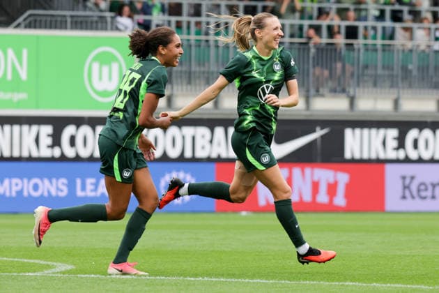 26.08.2026, xgrfx, Fussball UEFA WCL Quali 3.Runde, VfL Wolfsburg - Inter Mailand v.l. Tor, Lara Prasnikar zum 1:0 (VfL Wolfsburg) Wolfsburg