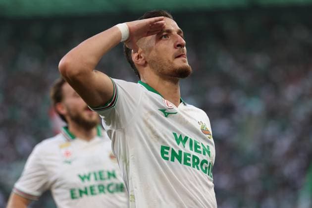 26.August.2026 - SOCCER - 2026 27 UEFA Conference League Play-offs, 2nd Leg, SK Rapid Wien vs Heart of Midlothian FC Ercan Kara (Rapid Wien) celebrates his team s first goal VIENNA VIENNA, AUSTRIA Allianz Stadion SK Rapid Wien Allianz Stadion AUSTRIA Copyright: xYigitxOermex xPsxImagesxYigitxOermex xPsxImagesx