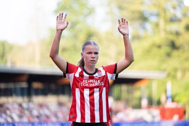 EINDHOVEN , 26-08-2026 , de Herdgang Stadium , Champions League women , knockout phase match 1 of 2 , season 2026 2027 , PSV - HB Koge , picture shows PSV women player Lore Jacobs PSV - HB Koge (women)  x206067388x Copyright: