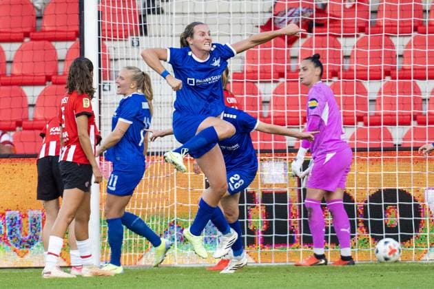 EINDHOVEN , 26-08-2026 , de Herdgang Stadium , Champions League women , knockout phase match 1 of 2 , season 2026 2027 , PSV - HB Koge , picture shows HB Koge women player Kyra Carusa celebrates the 0-1 PSV - HB Koge (women)  x206067519x Copyright: