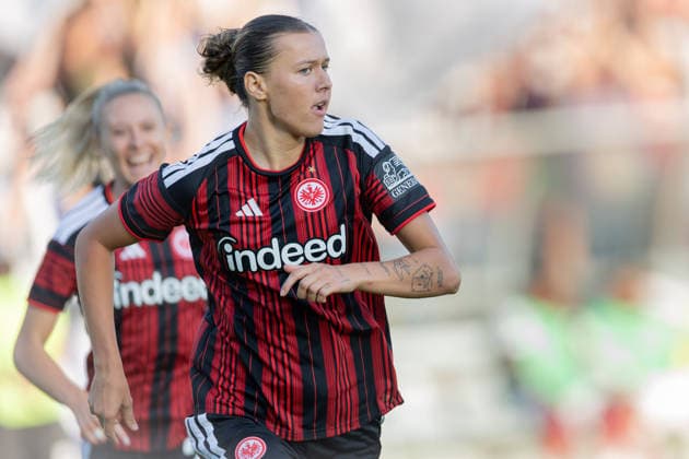 Eintracht Frankfurt - Paris Saint-Germain, UEFA Women Champions League Larissa Mühlhaus (Eintracht Frankfurt, 47) jubelt nach ihrem Tor zum 1:0. Spiel der Uefa Women s Champions League zwischen Eintracht Frankfurt und Paris Saint-Germain am 26. August 2026 im Stadion am Brentanobad in Frankfurt am Main., Frankfurt am Main Hessen Deutschland Stadion am Brentanobad