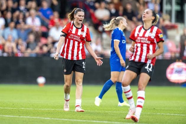 EINDHOVEN , 26-08-2026 , de Herdgang Stadium , Champions League women , knockout phase match 1 of 2 , season 2026 2027 , PSV - HB Koge , picture shows PSV women player Liz Rijsbergen after missing a chance PSV - HB Koge (women)  x206067563x Copyright: