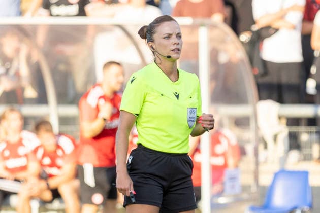 UWCL Qualifikation: Eintracht Frankfurt - Paris Saint-Germain, 26.08.2026 Marta Huerta De Aza (Schiedsrichterin), Freisteller, Portrait Porträt, Eintracht Frankfurt - Paris Saint-Germain, Frankfurt, Stadion am Brentanobad, 26.8.2026 Copyright: xBEAUTIFULxSPORTS Gawlikx