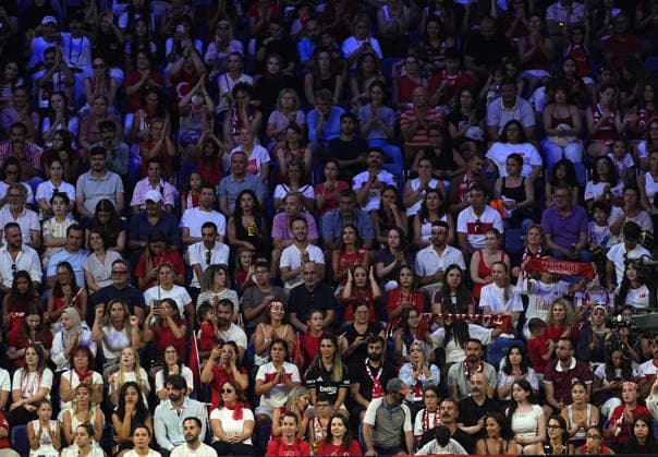 Turkiye v Germany - CEV EuroVolley 2026 ISTANBUL, TURKIYE - AUGUST 26: Fans support their team during the CEV EuroVolley 2026 Women Group A match between Turkiye and Germany at Sinan Erdem Sports Hall, on August 26, 2026, in Istanbul, Turkiye. Esra Bilgin Anadolu Istanbul Turkey. Editorial use only. Please get in touch for any other usage.  Copyright: x2026xAnadoluxEsraxBilginx