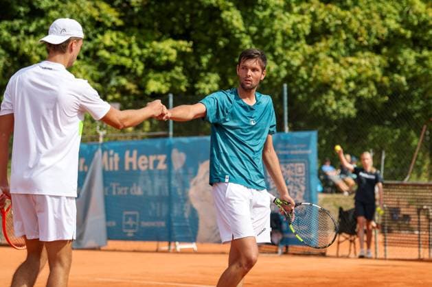 im Bild, Tom Bittner (GER) und Noah Thurner (GER), Alec Beckley (ZAF) Vasilios Caripi (ZAF) vs. Tom Bittner (GER) Noah Thurner (GER), ATP, Tennis Herren Challenger Schwaben Open, Herren, Doppel, Tennis, Achtelfinale, 26.08.2026 Augsburg Bayern Deutschland