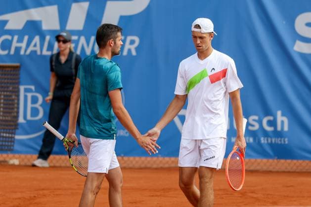 Im Bild: Noah Thurner (GER), Tom Bittner (GER), Alec Beckley (ZAF) Vasilios Caripi (ZAF) vs. Tom Bittner (GER) Noah Thurner (GER), ATP, Tennis Herren Challenger Schwaben Open, Herren, Doppel, Tennis, Achtelfinale, 26.08.2026 Augsburg Bayern Deutschland