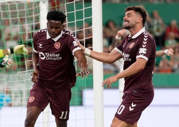 Tomas Bent Magnusson of Heart of Midlothian celebrates scoring their side s first goal of the game during a UEFA Conference League Play-Off Second Leg match between SK Rapid and Hearts at Weststadion on August 26, 2026 in Vienna, Austria. Rapid Vienna v Heart of Midlothian, UEFA Conference League, Play-Off Round, Second Leg, Football, Allianz Stadion, Vienna, Austria - 26 Aug 2026Vienna Allianz Stadion Austria  Copyright: xChristianxHofer Shutterstockx 17115048ef