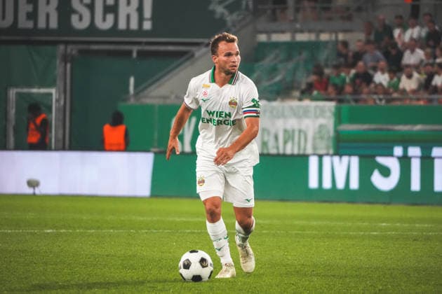 Fussball: Österreich: UEFA Conference League 2026 2027 - Play-offs - Rückspiel, 26.08.2026 - SK Rapid Wien (Österreich) vs. Heart of Midlothian FC (Hearts - Schottland) - Weststadion (Wien, Österreich); Matthias Seidl (SK Rapid Wien) Copyright: xLukasxBierederx