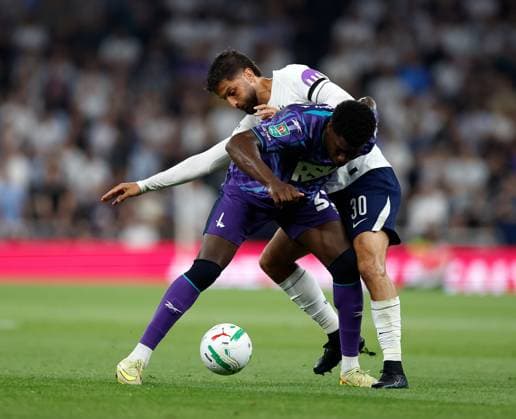 Rodrigo Bentancur of Tottenham Hotspur and Millenic Alli of Charlton Athletic compete for the ball Tottenham Hotspur v Charlton Athletic, EFL Carabao Cup, Second Round, Football, Tottenham Hotspur Stadium, London, UK - 26 Aug 2026London Tottenham Hotspur Stadium United Kingdom EDITORIAL USE ONLY No use with unauthorised audio, video, data, fixture lists, club league logos or live services. Online in-match use limited to 120 images, no video emulation. No use in betting, games or single club league player publications. Copyright: xMattxImpey Shutterstockx 17115050ak