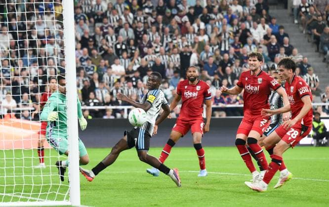 Bazoumana Toure of Newcastle United scores their first goal Newcastle United v West Bromwich Albion, EFL Carabao Cup, Second Round, Football, St James Park, Newcastle, UK - 26 Aug 2026Newcastle St James Park United Kingdom EDITORIAL USE ONLY No use with unauthorised audio, video, data, fixture lists, club league logos or live services. Online in-match use limited to 120 images, no video emulation. No use in betting, games or single club league player publications. Copyright: xRichardxLee Shutterstockx 17115059al