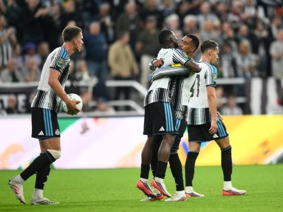 Bazoumana Toure of Newcastle United celebrates scoring their first goal Newcastle United v West Bromwich Albion, EFL Carabao Cup, Second Round, Football, St James Park, Newcastle, UK - 26 Aug 2026Newcastle St James Park United Kingdom EDITORIAL USE ONLY No use with unauthorised audio, video, data, fixture lists, club league logos or live services. Online in-match use limited to 120 images, no video emulation. No use in betting, games or single club league player publications. Copyright: xRichardxLee Shutterstockx 17115059as