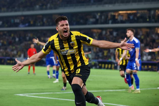 AEK Athens v PFC Levski Sofia UEFA Champions League Luka Jovic of AEK Athens celebrates scoring AEK s first goal during the UEFA Champions League Play-Off Second Leg match at AEK Arena, Athens 26 08 2026 UK Newspapers OUT Copyright: xYannisxHalasx FIL-23829-0036