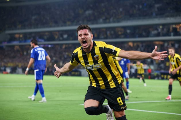 AEK Athens v PFC Levski Sofia UEFA Champions League Luka Jovic of AEK Athens celebrates scoring AEK s first goal during the UEFA Champions League Play-Off Second Leg match at AEK Arena, Athens 26 08 2026 UK Newspapers OUT Copyright: xYannisxHalasx FIL-23829-0037