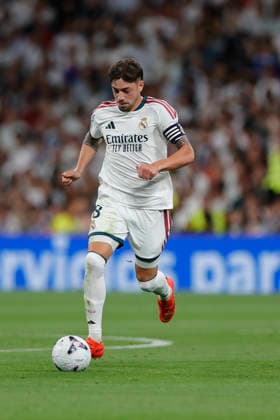 RECORD DATE NOT STATED Federico Valverde (Real Madrid CF) controls the ball during the LaLiga EA Sports match between Real Madrid CF and Real Sociedad de Futbol at Estadio Santiago BernabÃ u on August 26, 2026 in Madrid, Spain. (Photo by Manu Reino DeFodi Images) -