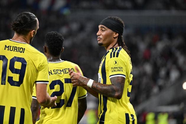 Football : Olympique Lyonnais v Fenerbahce SK - UEFA Champions League, Play-offs - 26 08 2026 ARCHIE Brown of Fenerbahce SK scoring goal during the UEFA Champions League, Play-offs, second leg football match between Olympique Lyonnais and Fenerbahce SK at Groupama Stadium Decines Charpieu Lyon France on August 26 2026 LYONFrance  Copyright: xMouradxAllilix