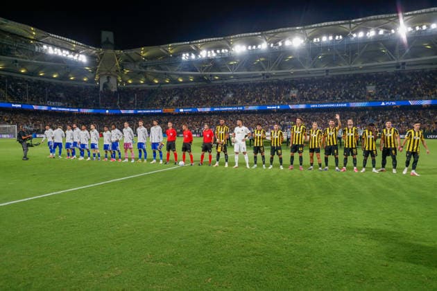 AEK Athens v PFC Levski Sofia UEFA Champions League AEK Athens and PFC Levski Sofia players line up during the UEFA Champions League Play-Off Second Leg match at AEK Arena, Athens 26 08 2026 UK Newspapers OUT Copyright: xYannisxHalasx FIL-23829-0049