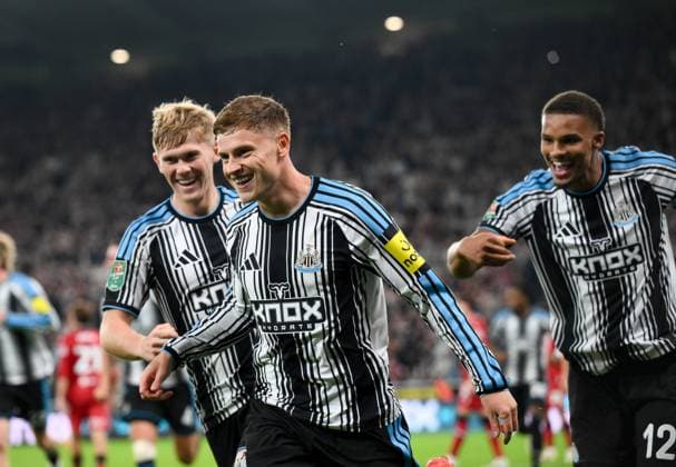 Harvey Barnes of Newcastle United scores their second goal Newcastle United v West Bromwich Albion, EFL Carabao Cup, Second Round, Football, St James Park, Newcastle, UK - 26 Aug 2026Newcastle St James Park United Kingdom EDITORIAL USE ONLY No use with unauthorised audio, video, data, fixture lists, club league logos or live services. Online in-match use limited to 120 images, no video emulation. No use in betting, games or single club league player publications. Copyright: xRichardxLee Shutterstockx 17115059ax