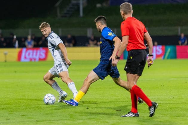 Peter Pokorny of SK Slovan Bratislava seen during UEFA Champions league second leg play-off game between teams of SK Slovan Bratislava and Celje (Dominika Kortvelyesiova Ball Raw Images) Celje Stadion Celje Slovenia Copyright: xDominikaxKortvelyesiovax DKOR3571