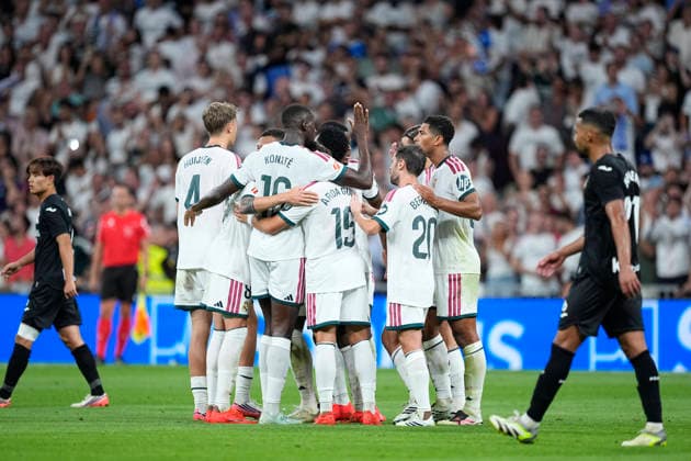 August 26, 2026, Madrid, Madrid, Spain: Kylian Mbappe of Real Madrid CF celebrates after scoring his team s first goal during the Spanish League, LaLiga EA Sports, football match played between Real Madrid and Real Sociedad at Bernabeu stadium on August 26, 2026, in Madrid, Spain. Real Madrid V Real Sociedad - LaLiga EA Sports  - ZUMAa181 20260826_zaa_a181_134 Copyright: xOscarxJ.xBarrosox