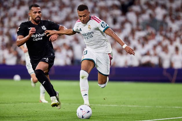 August 26, 2026, Madrid, Madrid, Spain: Kylian Mbappe of Real Madrid CF and Yangel Herrera of Real Sociedad during La Liga football match between Real Madrid CF and Real Sociedad at Santiago Bernabeu Stadium in Madrid, Spain, August 26, 2026 Soccer 2026: Real Madrid CF Vs Real Sociedad  - ZUMAa206 20260826_zsp_a206_072 Copyright: xRubenxAlbarranx