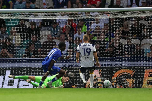 26th August 2026; Deepdale, Preston, England; Carabao Cup Football, Preston North End versus Everton; Thierno Barry of Everton scores in the 25th minute to make the score 0-1 AidanxHunter