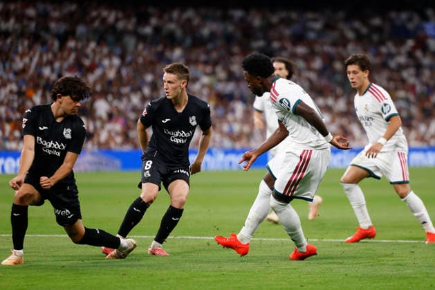 RECORD DATE NOT STATED Vinicius Jr (Real Madrid CF) shoot during the LaLiga EA Sports match between Real Madrid CF and Real Sociedad de Futbol at Estadio Santiago BernabÃ u on August 26, 2026 in Madrid, Spain. (Photo by Manu Reino DeFodi Images) -