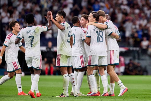 August 26, 2026, Madrid, Madrid, Spain: Kylian Mbappe of Real Madrid CF celebrates with his teammates after scoring a goal during La Liga football match between Real Madrid CF and Real Sociedad at Santiago Bernabeu Stadium in Madrid, Spain, August 26, 2026 Soccer 2026: Real Madrid CF Vs Real Sociedad  - ZUMAa206 20260826_zsp_a206_075 Copyright: xRubenxAlbarranx