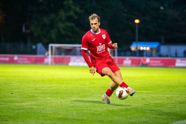 Felix Heim (GFC) durfte von Beginn an ran GER, Fussball, Herren, Regionalliga Nordost, Saison 2026-2027, Greifswalder FC - SV Babelsberg 03, Endstand 2:1