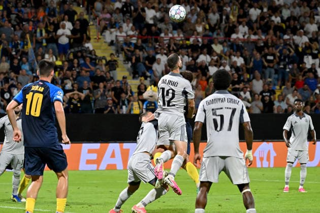 CELJE; SLOVENIA , AUGUST 26: Kenan Bajric of Slovan Bratislava (C) in action during the UEFA Champions League Play-offs 2nd leg match between Celje (Slovenia) and Slovan Bratislava (Slovakia) at Stadion Celje, Celje on August 26, 2026 in Celje, Slovenia. (Photo by Igor Kupljenik Sports Press Photo). Copyright: xIgorxKupljenikx xSPPx Sportspressphoto_SPR216453