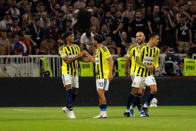 Archie Brown and Mason Greenwood seen celebrating after goal during UEFA Champions League play off qualifying game between teams of Olympique Lyon and Fenerbahce SK (Quentin Montiel-Font Ball Raw Images) DÃ cines-Charpieu Groupama Stadium France Copyright: xQuentinxMontiel-Fontx quentinmontielfont_lyon_fenerbahce_2627-11
