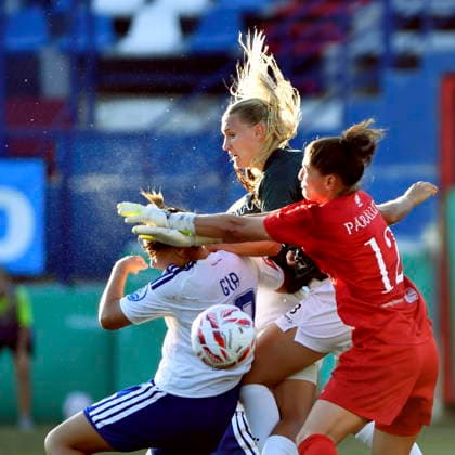 Croatia, Solin, 260826. Stadium NK Solin. UEFA Womens Europa Cup, match ZNK Hajduk - Fortuna Hjorring. In the photo: Gia Kalas, Andrea Paraluta. Photo: Josko Ponos CROPIX Croatia Copyright: xxJoskoxPonosx hajduk_fortuna67-260826