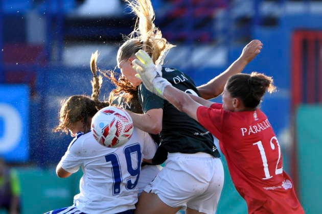 Croatia, Solin, 260826. Stadium NK Solin. UEFA Womens Europa Cup, match ZNK Hajduk - Fortuna Hjorring. In the photo: Gia Kalas, Andrea Paraluta. Photo: Josko Ponos CROPIX Croatia Copyright: xxJoskoxPonosx hajduk_fortuna70-260826
