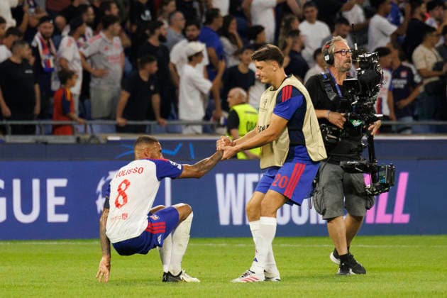 Corentin Tolisso and Felix Bacher seen during UEFA Champions League play off qualifying game between teams of Olympique Lyon and Fenerbahce SK (Quentin Montiel-Font Ball Raw Images) DÃ cines-Charpieu Groupama Stadium France Copyright: xQuentinxMontiel-Fontx quentinmontielfont_lyon_fenerbahce_2627-17