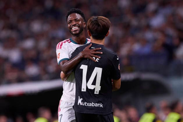 ESP: LaLiga EA Sports Real Madrid v Real Sociedad Vinicius Junior of Real Madrid and Takefusa Kubo of Real Sociedad during LaLiga EA Sports match between Real Madrid v Real Sociedad played at Bernabeu Stadium, Madrid on August 26 2026 in Spain Madrid Spain Soccer Copyright: xAgenciaxLOFx