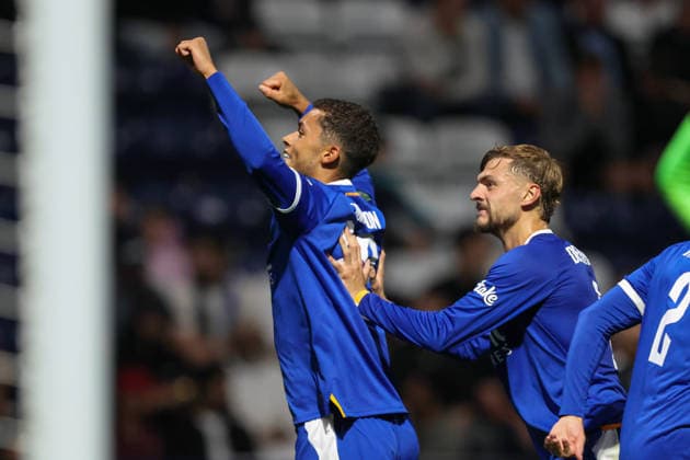26th August 2026; Deepdale, Preston, England; Carabao Cup Football, Preston North End versus Everton; Brennan Johnson of Everton celebrates after scoring in the 72nd minute to make the score 0-4 AidanxHunter