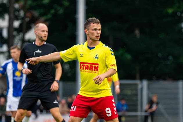 Tobias Fagerström (SV Atlas Delmenhorst, 9), Deutschland: Fussball, Regionalliga Nord, Saison 2026 27, 5. Spieltag, 26.08.2026, SV Atlas Delmenhorst vs BSV Kickers Emden, Stadion an der Düsternortstraße (Delmenhorst, Niedersachsen) Copyright: xLeonxFrickx