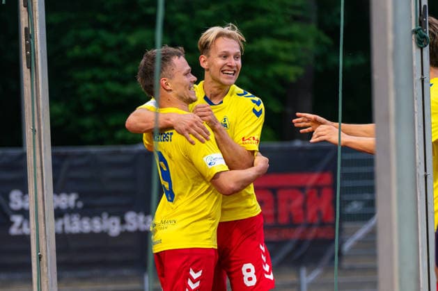 Tor zum 1:0 durch Tobias Fagerström (SV Atlas Delmenhorst, 9) Torjubel, Freude, Emotionen, Deutschland: Fussball, Regionalliga Nord, Saison 2026 27, 5. Spieltag, 26.08.2026, SV Atlas Delmenhorst vs BSV Kickers Emden, Stadion an der Düsternortstraße (Delmenhorst, Niedersachsen) Copyright: xLeonxFrickx