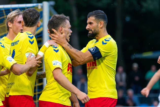 Tor zum 1:0 durch Tobias Fagerström (SV Atlas Delmenhorst, 9) Torjubel, Freude, Emotionen, Deutschland: Fussball, Regionalliga Nord, Saison 2026 27, 5. Spieltag, 26.08.2026, SV Atlas Delmenhorst vs BSV Kickers Emden, Stadion an der Düsternortstraße (Delmenhorst, Niedersachsen) Copyright: xLeonxFrickx