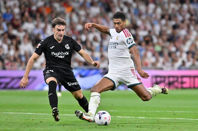 August 26, 2026, Madrid, Madrid, Spain: 5 JUDE BELLINGHAM of Real Madrid CF shoots for goal during the match on the second matchday of the 2026 27 National League First Division Championship between REAL MADRID C.F. and REAL SOCIEDAD, played at the Bernabo u Stadium on August 26, 2026, in Madrid, Spain. REAL MADRID C.F. Vs. REAL SOCIEDAD - 2026 27 National League First Division Championship (08 26 26)  - ZUMAc312 20260826_zsp_c312_274 Copyright: xOscarxManuelxSanchezx
