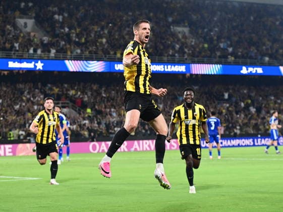 UEFA Champions League - AEK Athens FC vs PFC Levski Sofia - Barnabas Varga AEK Athens FC celebrates during the UEFA Champions League Play-Offs 2nd leg soccer match between AEK Athens FC and PFC Levski Sofia in AEK Arena, Athens, Greece, on 27 August 2026. IMAGO ONE INCH PRODUCTIONS ATHENS GREECE Copyright: xONExINCHxPRODUCTIONSx 7065529