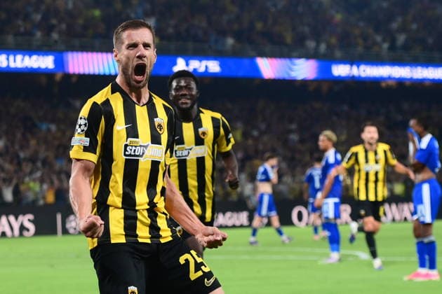 UEFA Champions League - AEK Athens FC vs PFC Levski Sofia - Barnabas Varga AEK Athens FC celebrates during the UEFA Champions League Play-Offs 2nd leg soccer match between AEK Athens FC and PFC Levski Sofia in AEK Arena, Athens, Greece, on 27 August 2026. IMAGO ONE INCH PRODUCTIONS ATHENS GREECE Copyright: xONExINCHxPRODUCTIONSx 7065538