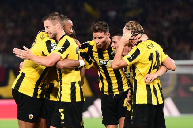 UEFA Champions League - AEK Athens FC vs PFC Levski Sofia - Barnabas Varga AEK Athens FC celebrates during the UEFA Champions League Play-Offs 2nd leg soccer match between AEK Athens FC and PFC Levski Sofia in AEK Arena, Athens, Greece, on 27 August 2026. IMAGO ONE INCH PRODUCTIONS ATHENS GREECE Copyright: xONExINCHxPRODUCTIONSx 7065557