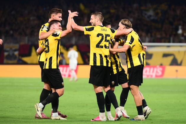 UEFA Champions League - AEK Athens FC vs PFC Levski Sofia - Barnabas Varga AEK Athens FC celebrates during the UEFA Champions League Play-Offs 2nd leg soccer match between AEK Athens FC and PFC Levski Sofia in AEK Arena, Athens, Greece, on 27 August 2026. IMAGO ONE INCH PRODUCTIONS ATHENS GREECE Copyright: xONExINCHxPRODUCTIONSx 7065561