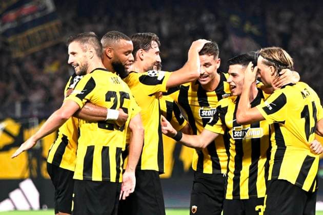 UEFA Champions League - AEK Athens FC vs PFC Levski Sofia - Barnabas Varga AEK Athens FC celebrates during the UEFA Champions League Play-Offs 2nd leg soccer match between AEK Athens FC and PFC Levski Sofia in AEK Arena, Athens, Greece, on 27 August 2026. IMAGO ONE INCH PRODUCTIONS ATHENS GREECE Copyright: xONExINCHxPRODUCTIONSx 7065594