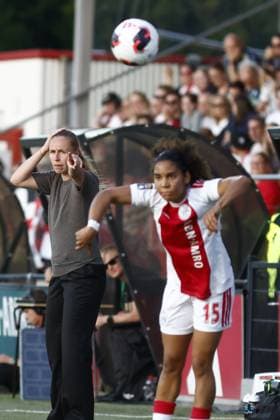 AMSTERDAM , 26-08-2026, Sportcomplex De Toekomst , Champions League Women , football , Third qualifying round 1st leg season 2026 2027 , match between Ajax and Real Madrid (women) , picture shows Ajax coach Anouk Bruil Ajax - Real Madrid (women)  x206075988x Copyright: