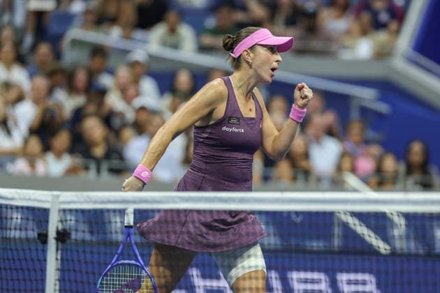 2026 US Open Mixed Doubles Championship semifinals Belinda Bencic of Switzerland reacts while playing with Flavio Cobolli of Italy during the semifinal round of the Mixed Doubles Championship against Elina Svitolina of Ukraine and Gael Monfils of France at the Arthur Ashe Stadium in the USTA Billie Jean King National Tennis Center in Flushing Meadows, New York, USA, 26 August 2026. FLUSHING MEADOWS NEW YORK UNITED STATES  Copyright: xSARAHxYENESELx