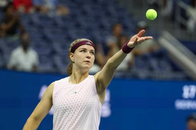 2026 US Open Mixed Doubles Championship semifinals Karolina Muchova of Czechia in action while playing with Jakub Mensik of Czechia during the semifinal round of the Mixed Doubles Championship against Mirra Andreeva and Andrey Rublev of Russia at the Arthur Ashe Stadium in the USTA Billie Jean King National Tennis Center in Flushing Meadows, New York, USA, 26 August 2026. FLUSHING MEADOWS NEW YORK UNITED STATES  Copyright: xSARAHxYENESELx
