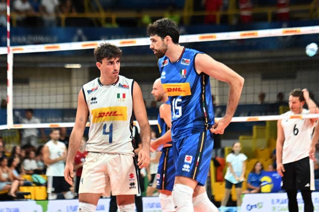 Italy v Germany - International Friendly, Länderspiel, Nationalmannschaft Match Gabriele Laurenzano and Daniele Lavia during the international friendly match between Italy and Germany at PalaCalafiore in Reggio Calabria, Italy, on August 26, 2026. Reggio Calabria Italy  Copyright: xAndreaxRositox originalFilename:rosito-notitle260826_np3yk.jpg